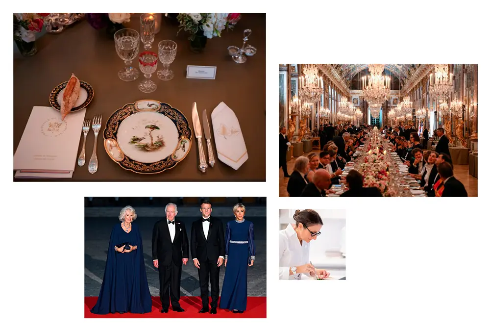 Cena de bienvenida a Francia para el rey de Inglaterra, Carlos III por parte de la chef francesa Anne-Sophie Pic.